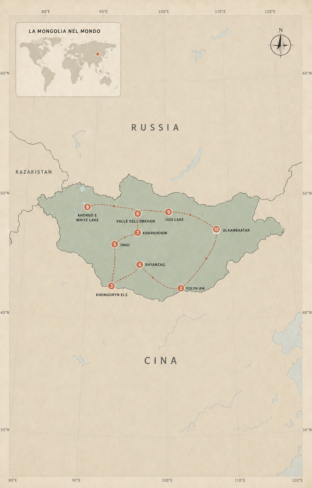 Mappa geografica della Mongolia
