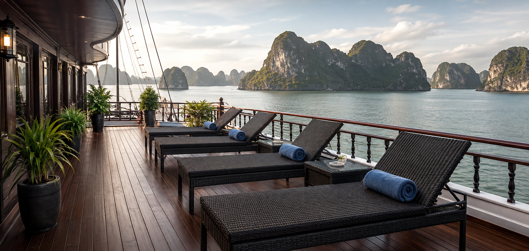 Terrazza panoramica di una giunca nella Baia di Ha Long