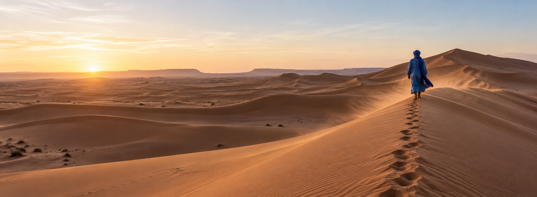 Viaggiatore tra le dune del deserto del Marocco