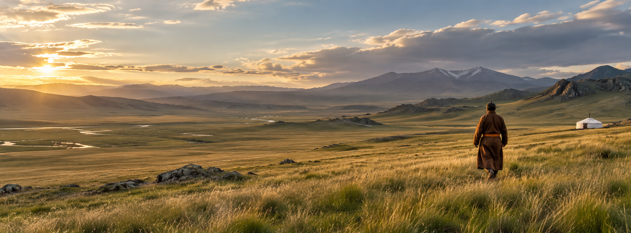 Viaggiatore nella grande steppa della Mongolia